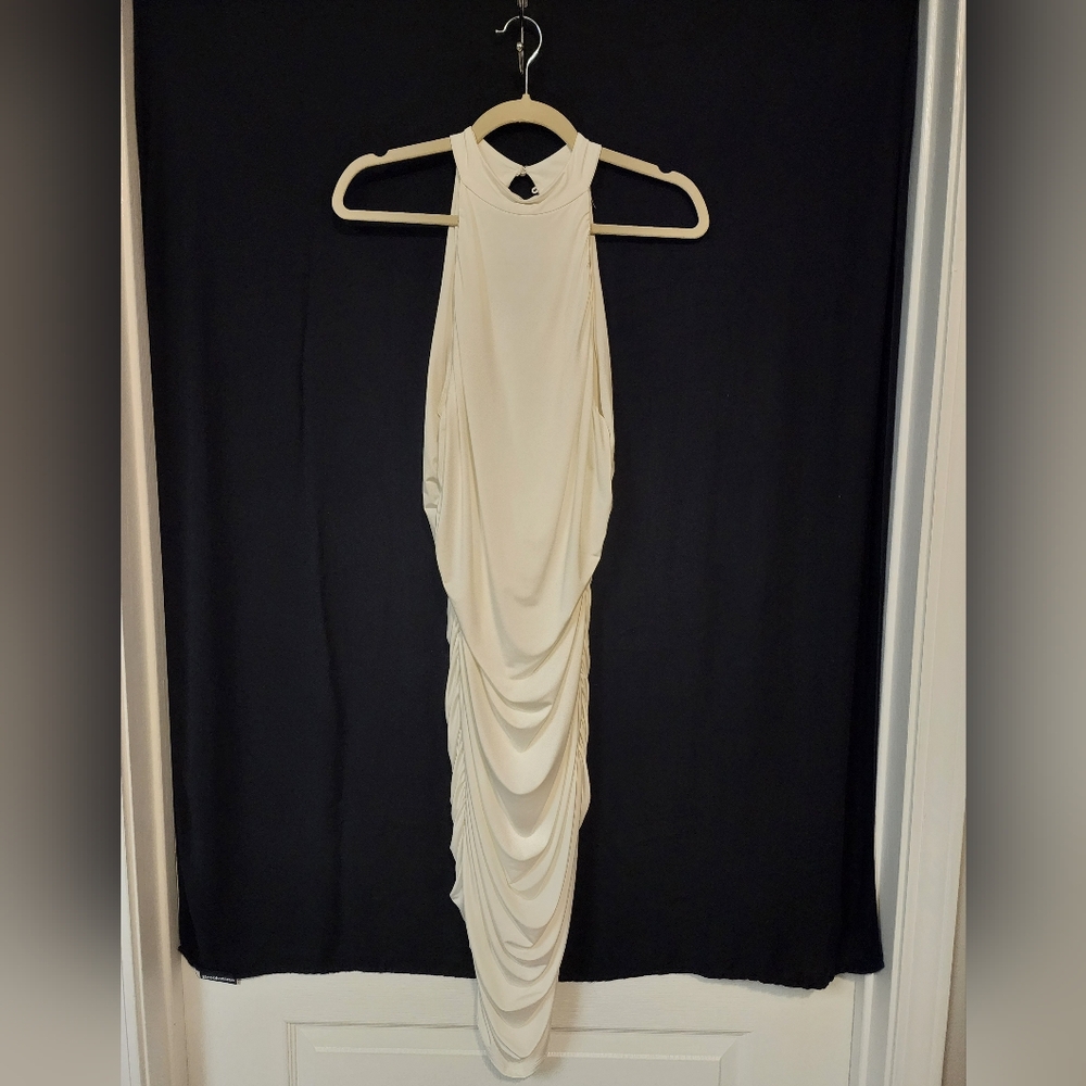 VENUS Cream Sleeveless Halter Gown for Night Out